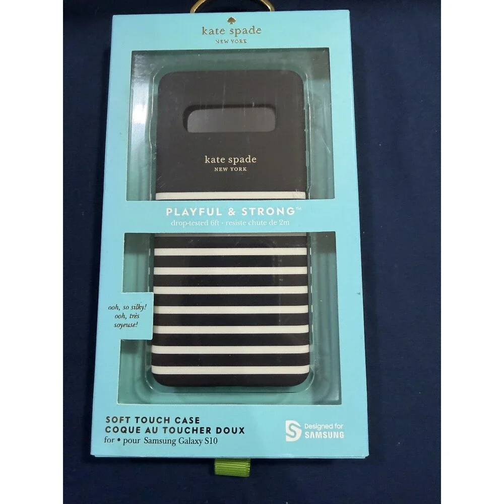 Kate Spade NY Soft Touch Case for Samsung Galaxy S10, Black and White Stripes